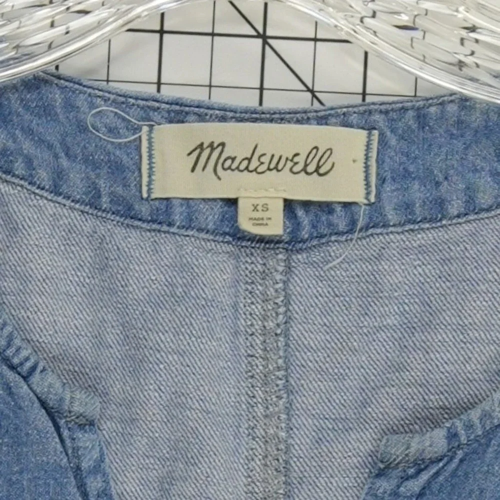 Madewell Denim Shift Dress Womens‎ Size XS Blue Cotton Linen Puff Sleeve